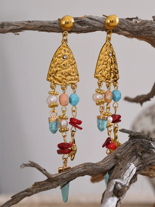 Natural pearl resin triangle drop earrings - product image