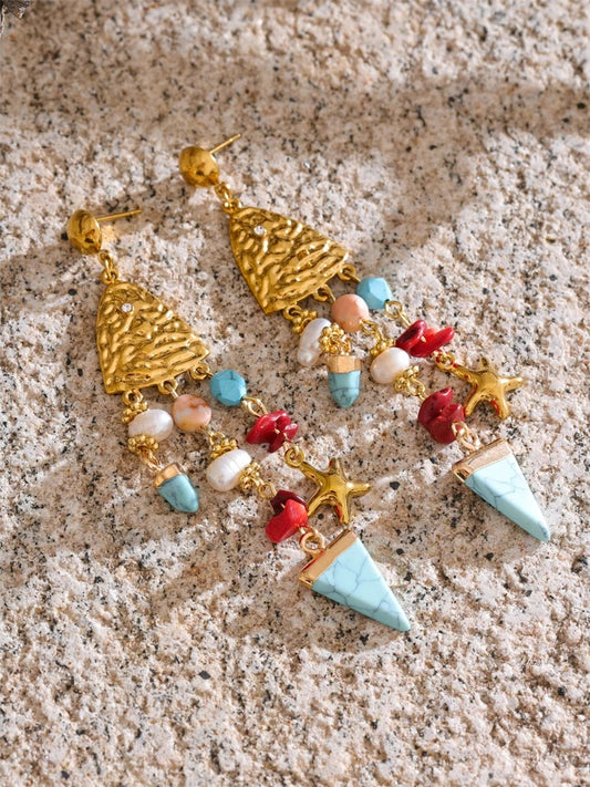 Natural pearl resin triangle drop earrings - product image