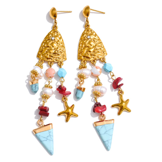 Natural pearl resin triangle drop earrings - product image