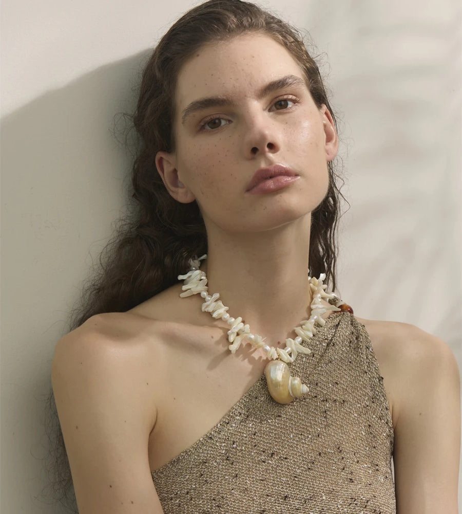 Natural pearl shell conch pendant necklace - product image