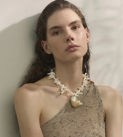 Natural pearl shell conch pendant necklace - product image