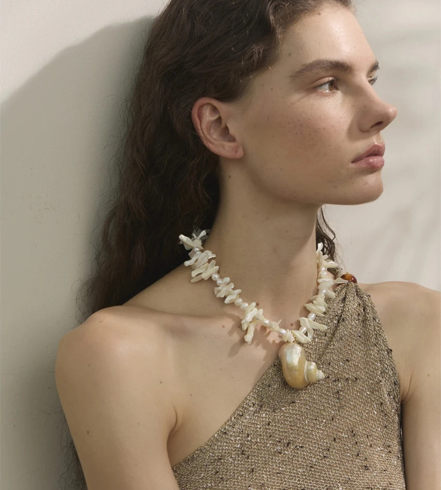 Natural pearl shell conch pendant necklace - product image