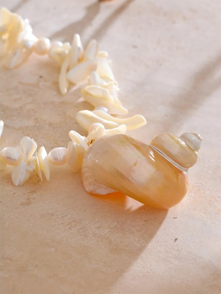 Natural pearl shell conch pendant necklace - product image