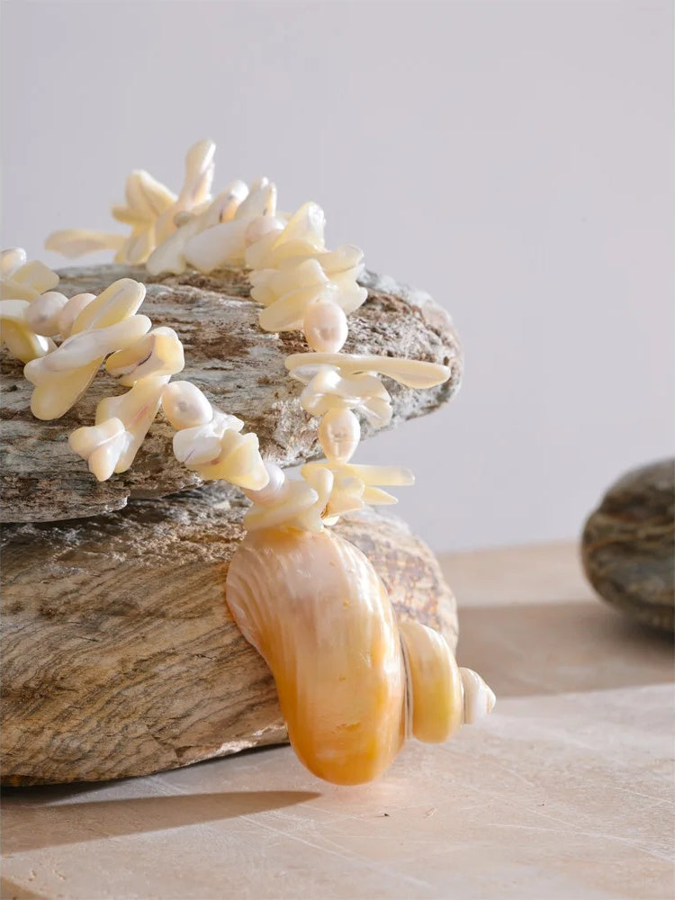 Natural pearl shell conch pendant necklace - product image