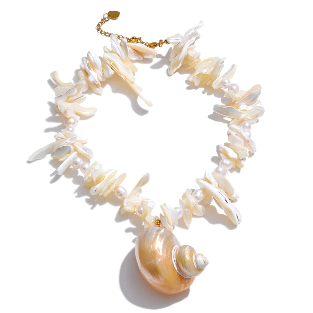 Natural pearl shell conch pendant necklace - product image