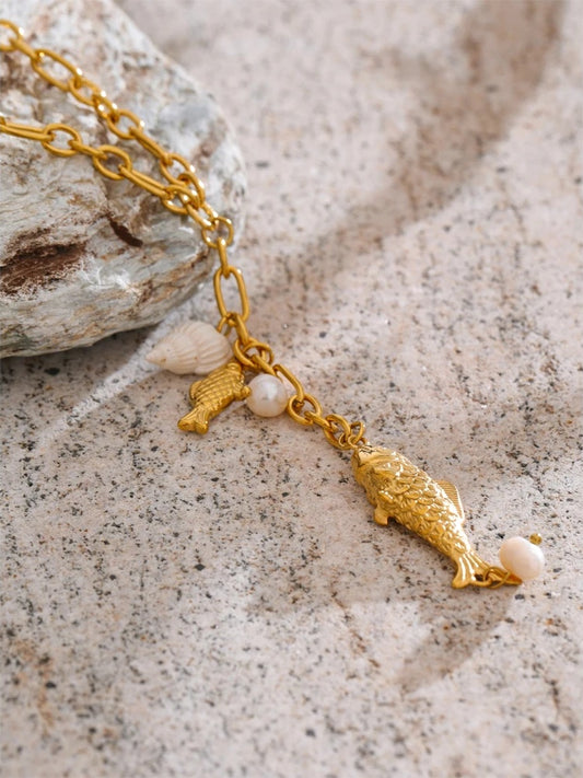 Natural pearl shell fish pendant necklace - product image