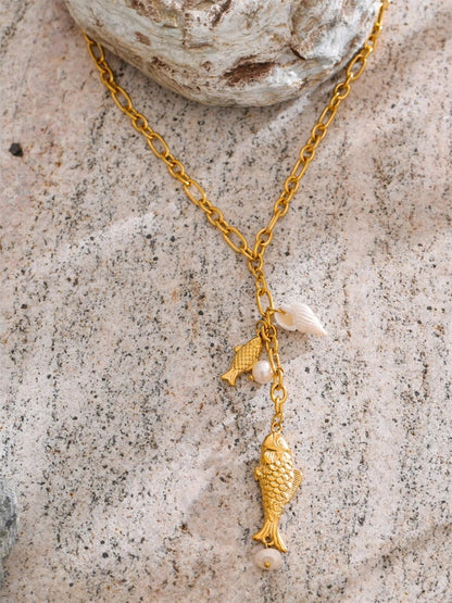 Natural pearl shell fish pendant necklace - product image