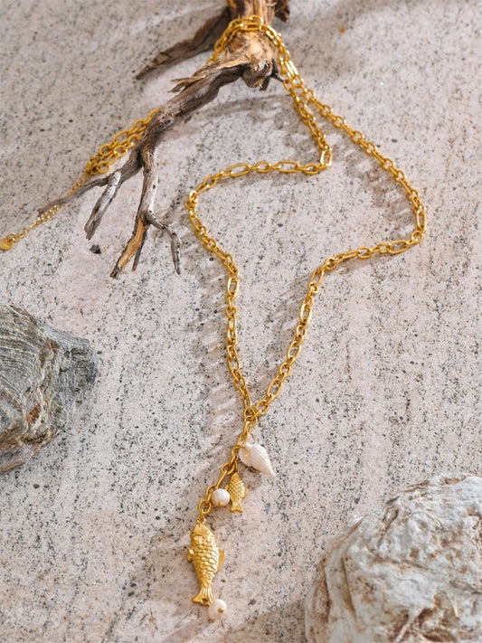 Natural pearl shell fish pendant necklace - product image