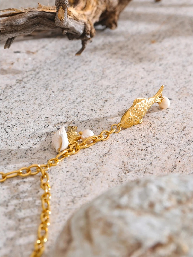 Natural pearl shell fish pendant necklace - product image