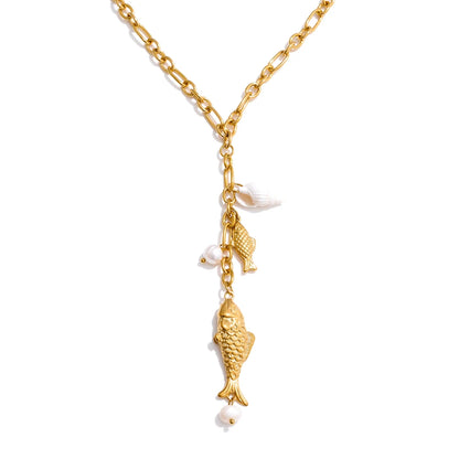 Natural pearl shell fish pendant necklace - product image