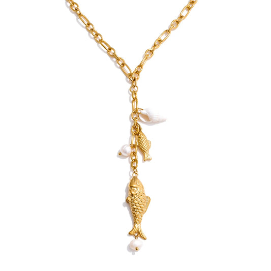 Natural pearl shell fish pendant necklace - product image