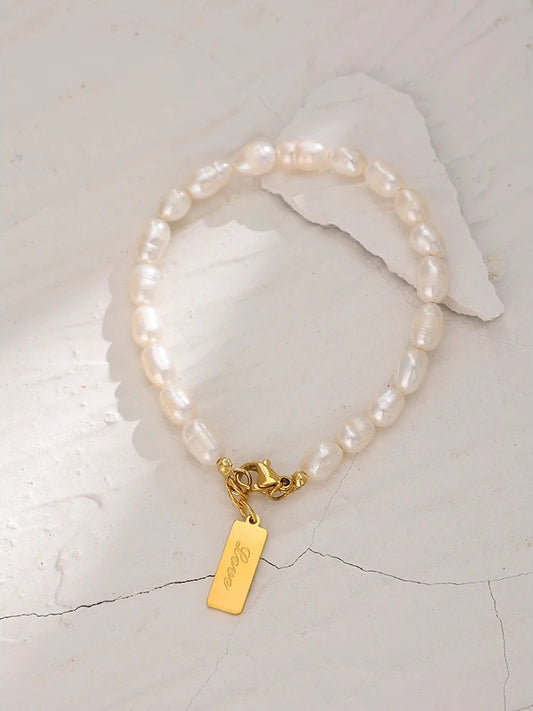 Natural pearl stylish chain love bracelet - product image