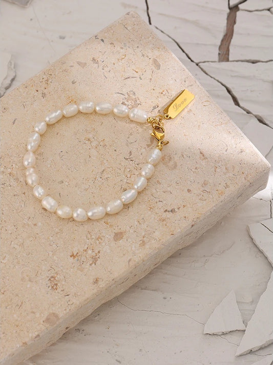 Natural pearl stylish chain love bracelet - product image