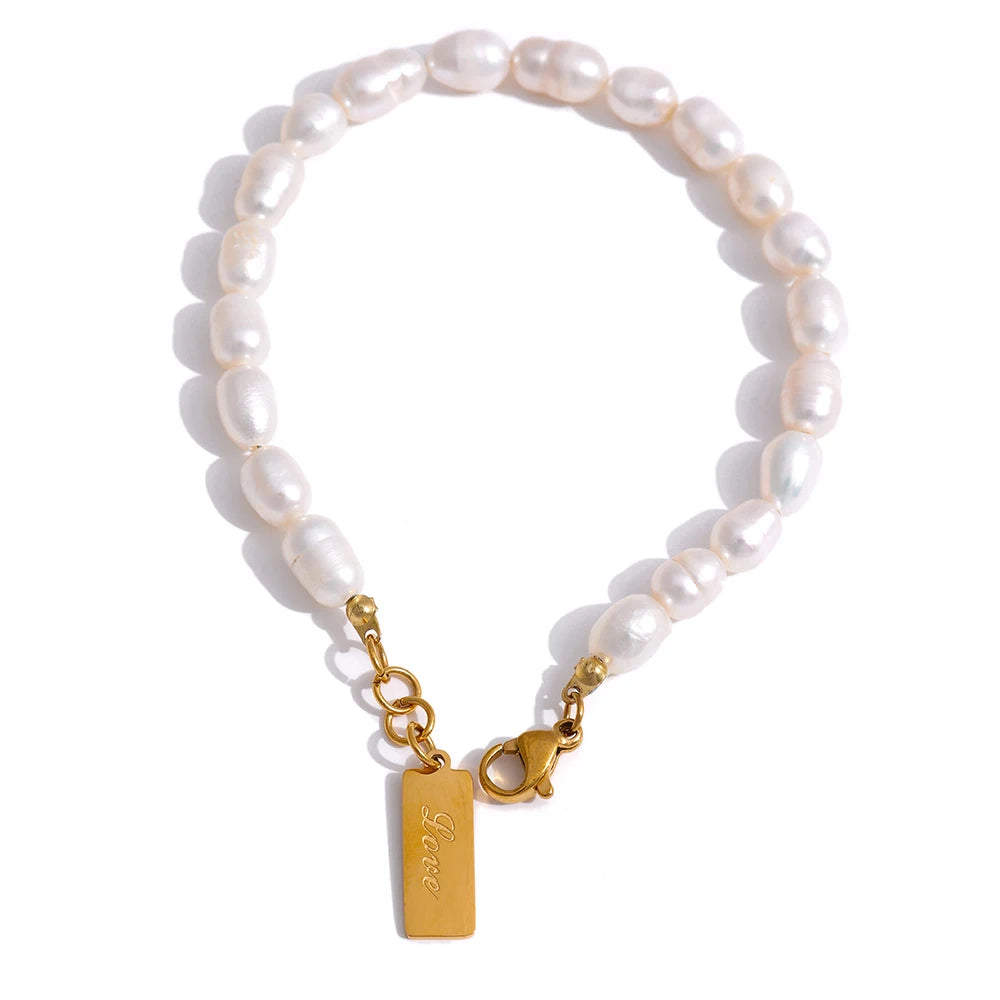 Natural pearl stylish chain love bracelet - product image