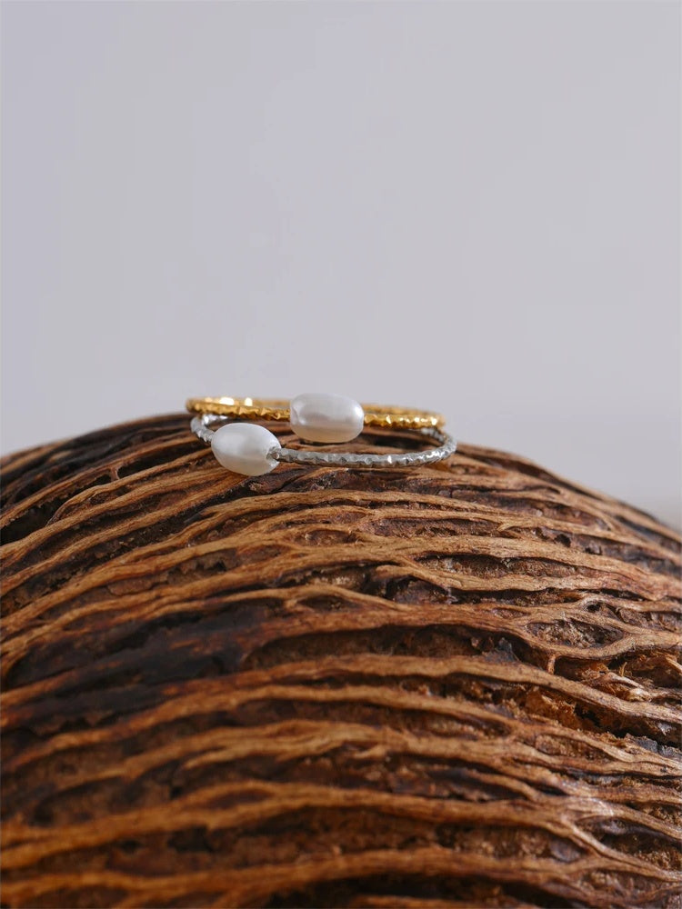 Natural pearl thin abstract finger ring women - product image