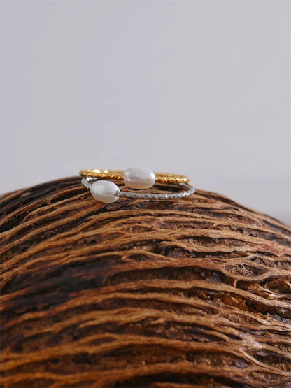 Natural pearl thin abstract finger ring women - product image
