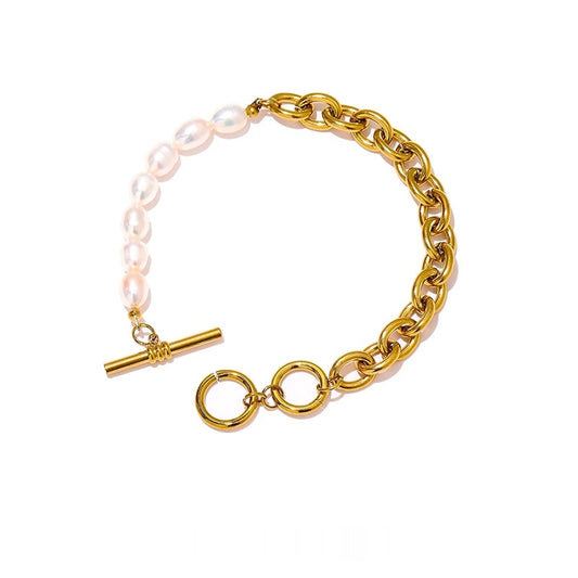 Natural pearl toggle-clasps link chain bracelet women - product image
