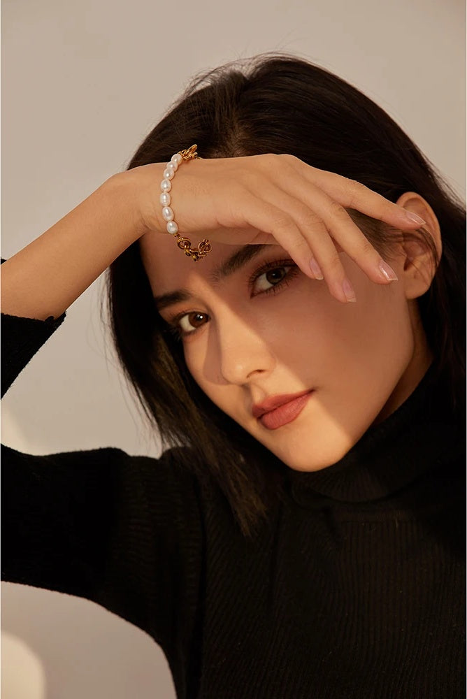 Natural pearl toggle-clasps link chain bracelet women - product image