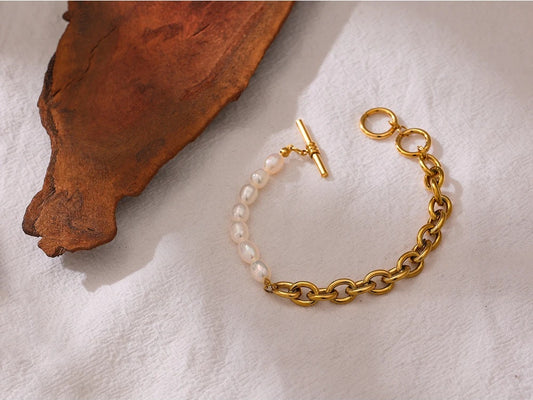 Natural pearl toggle-clasps link chain bracelet women - product image