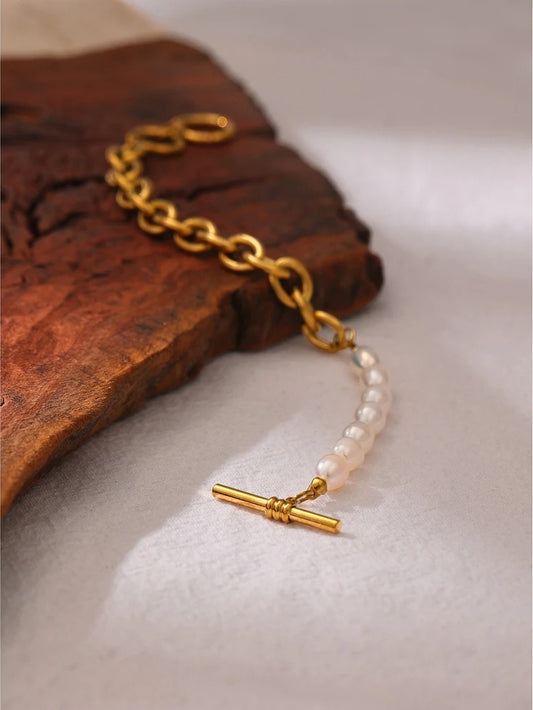 Natural pearl toggle-clasps link chain bracelet women - product image