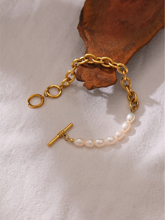 Natural pearl toggle-clasps link chain bracelet women - product image