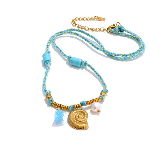 Natural pearl turquoise shell drop necklace - product image