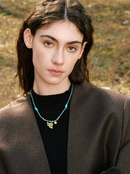 Natural pearl turquoise shell drop necklace - product image