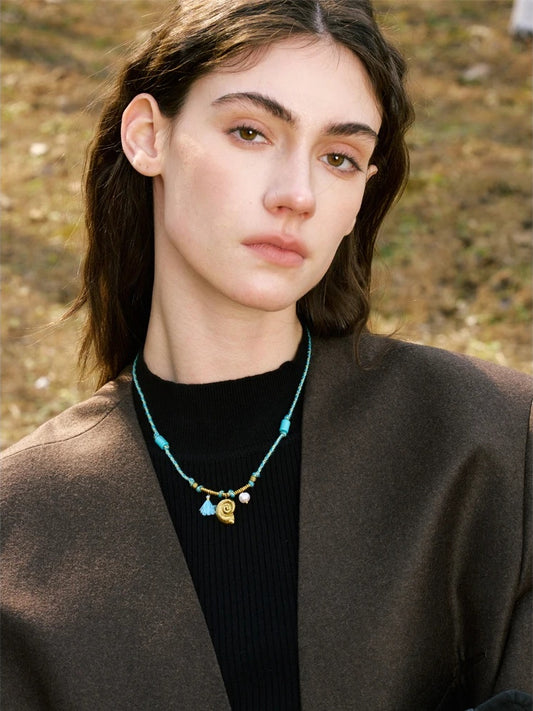 Natural pearl turquoise shell drop necklace - product image