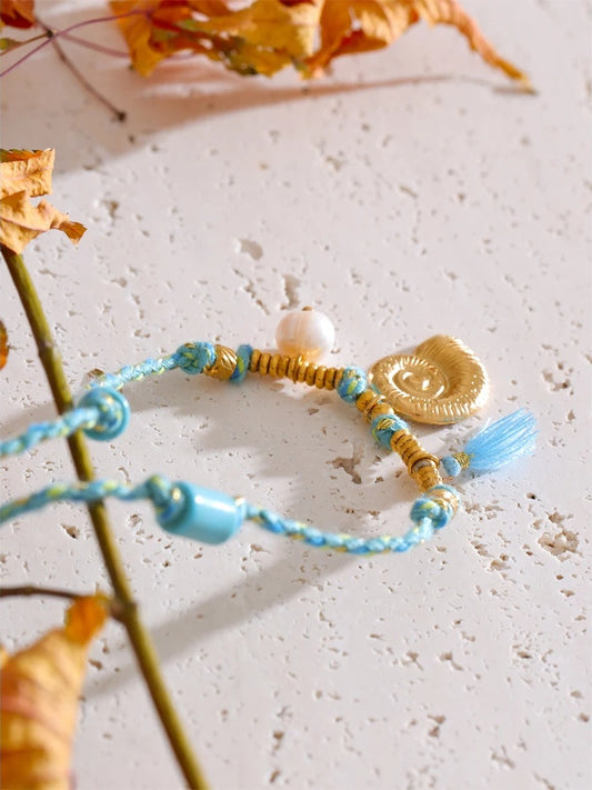 Natural pearl turquoise shell drop necklace - product image