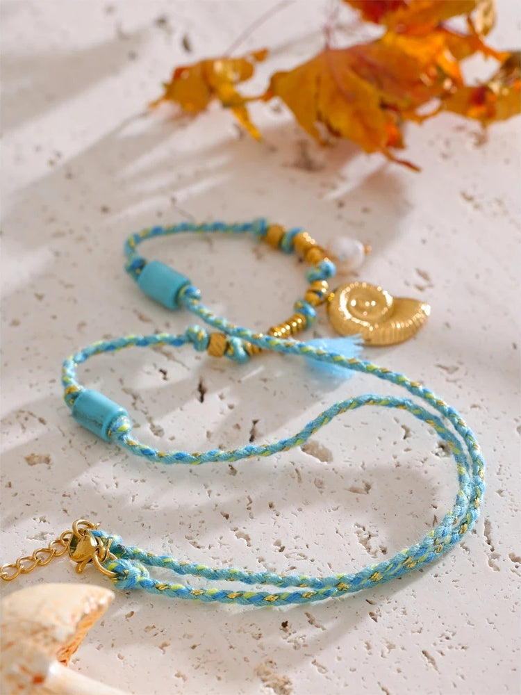 Natural pearl turquoise shell drop necklace - product image