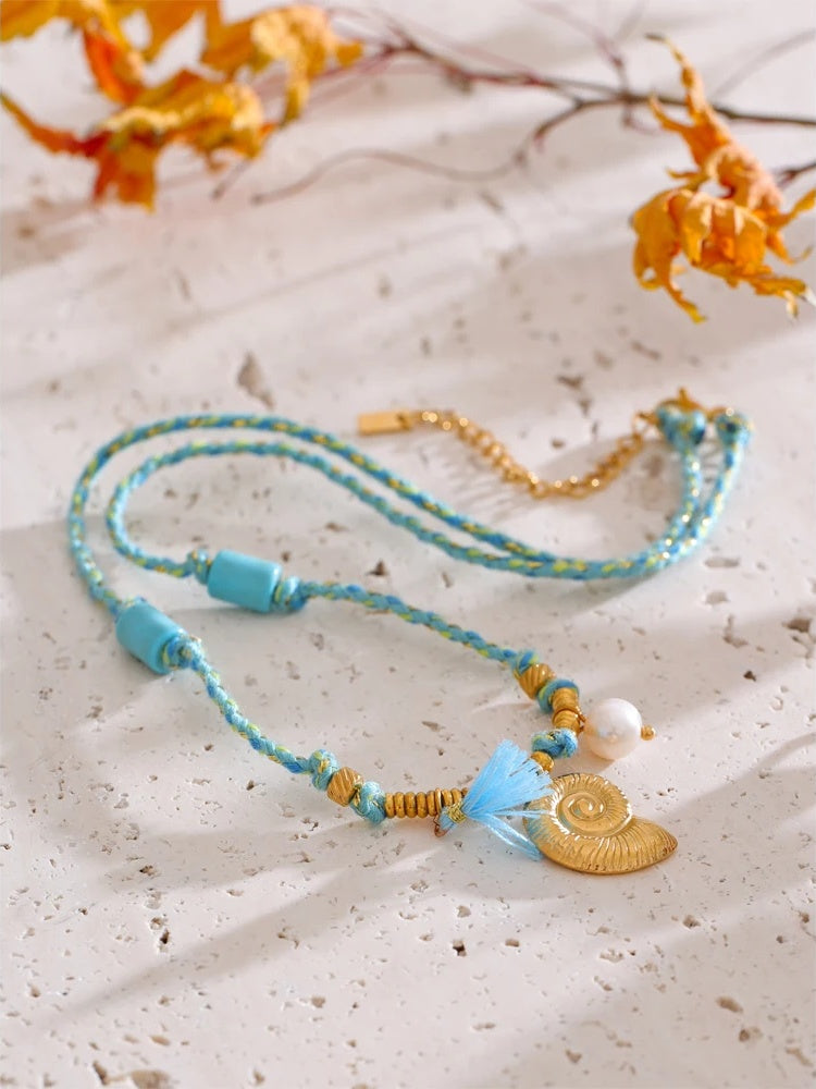 Natural pearl turquoise shell drop necklace - product image