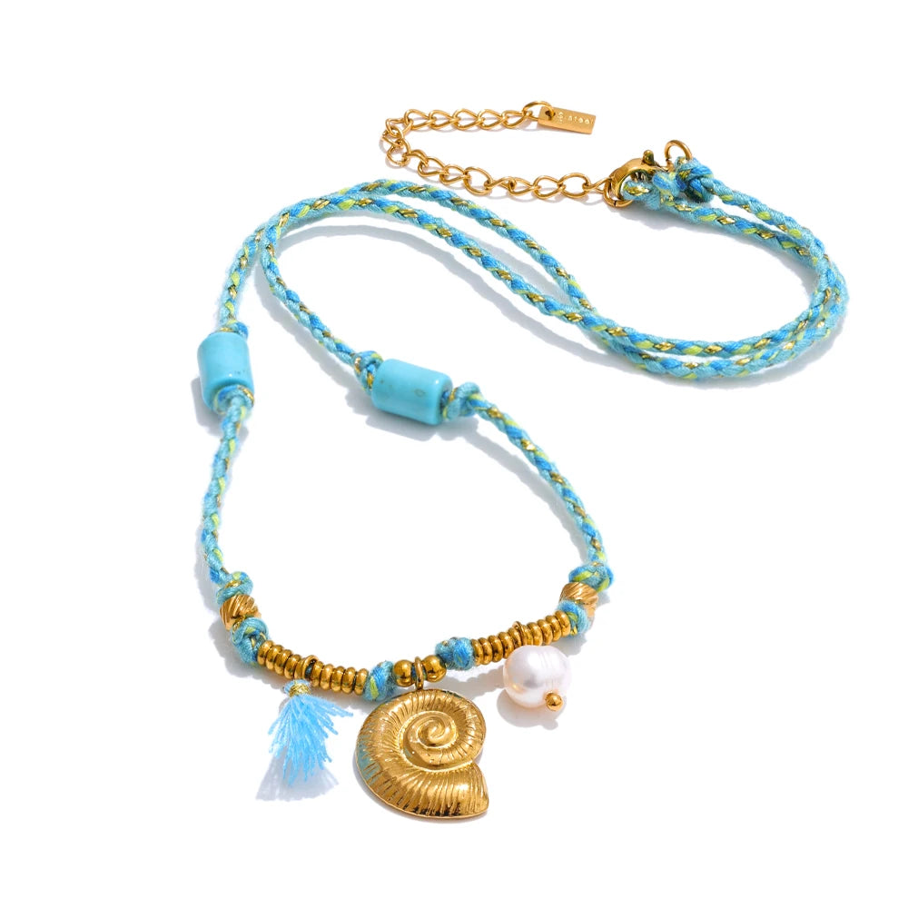 Natural pearl turquoise shell drop necklace - product image