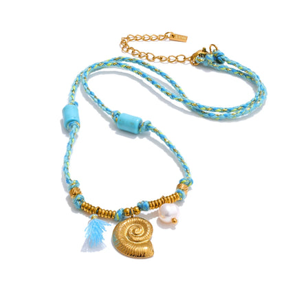 Natural pearl turquoise shell drop necklace - product image