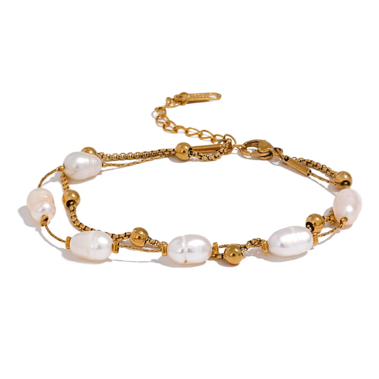 Natural pearls double layer charm bracelet - product image