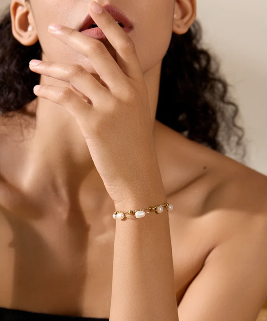 Natural pearls double layer charm bracelet - product image