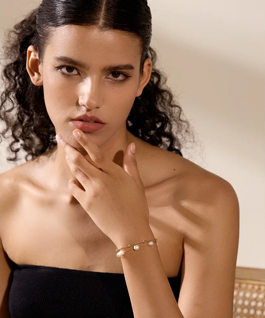 Natural pearls double layer charm bracelet - product image