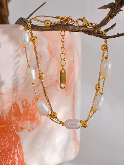 Natural pearls double layer charm bracelet - product image