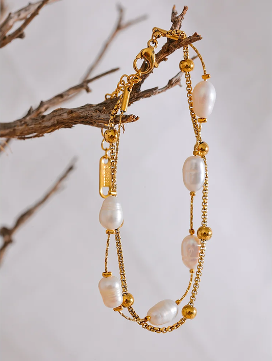 Natural pearls double layer charm bracelet - product image