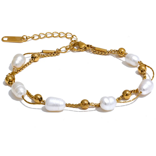 Natural pearls double layer charm bracelet - product image
