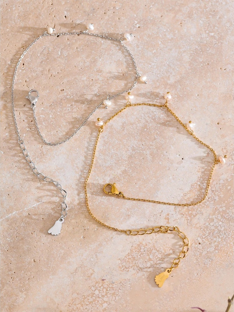 Natural pearls drop chain anklet - product image