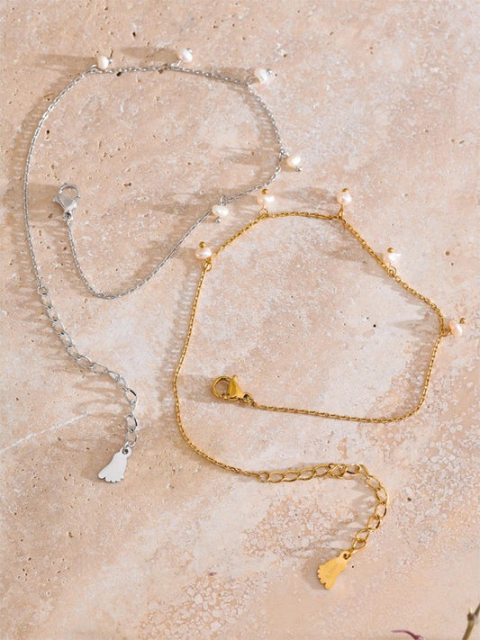 Natural pearls drop chain anklet - product image