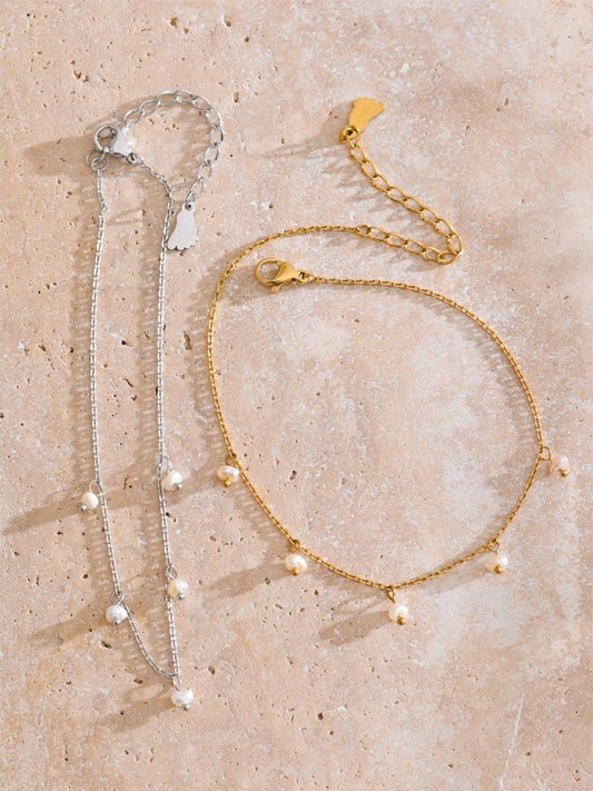 Natural pearls drop chain anklet - product image