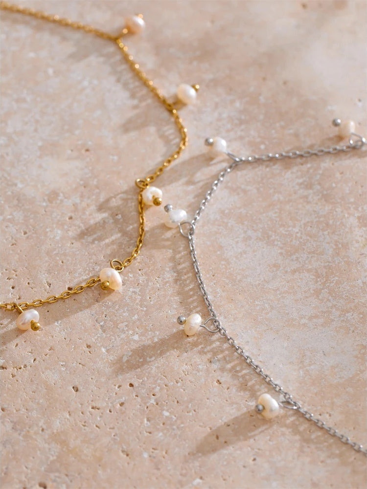 Natural pearls drop chain anklet - product image