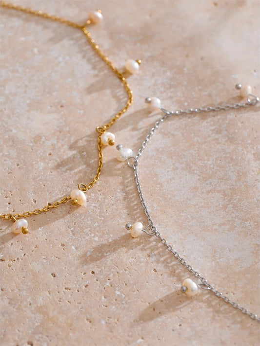 Natural pearls drop chain anklet - product image
