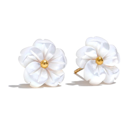 Natural shell flower daily sweet romantic stud earrings - product image