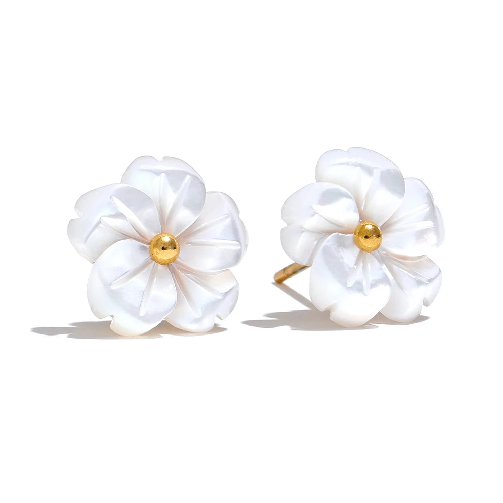 Natural shell flower daily sweet romantic stud earrings - product image