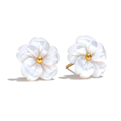 Natural shell flower daily sweet romantic stud earrings - product image