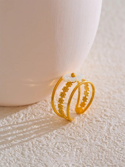 Natural shell flower hollow open fashion ring - product image