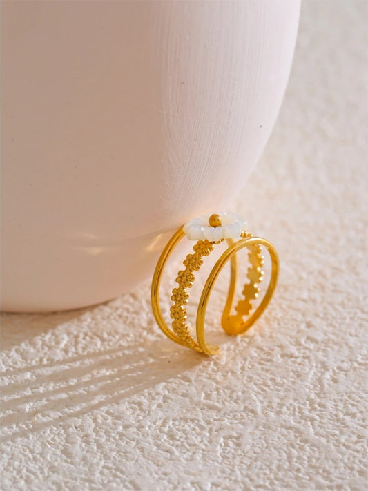 Natural shell flower hollow open fashion ring - product image