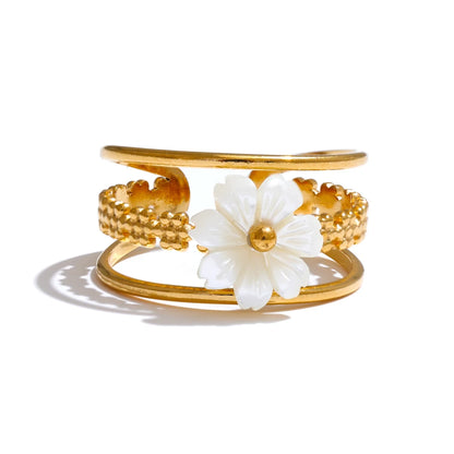 Natural shell flower hollow open fashion ring - product image